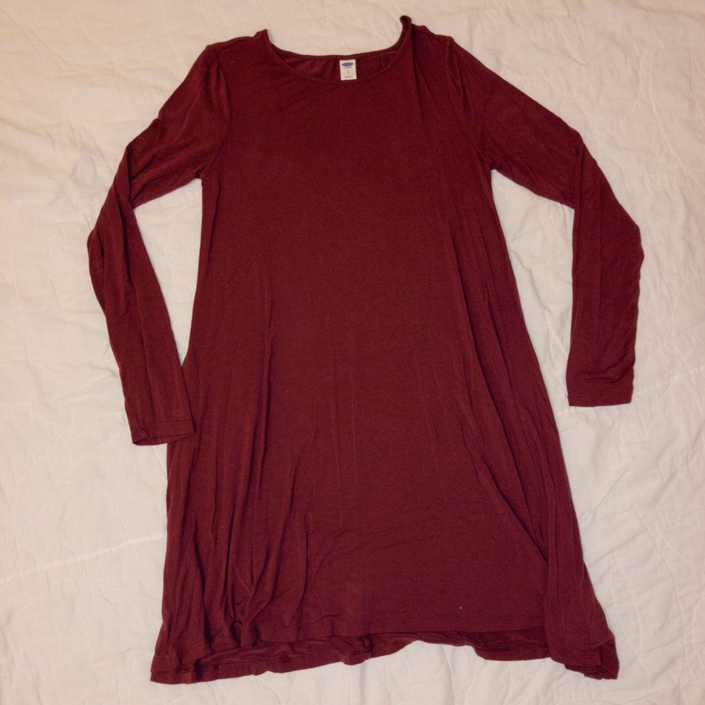 Burgundy Long Sleeve T-Shirt Dress